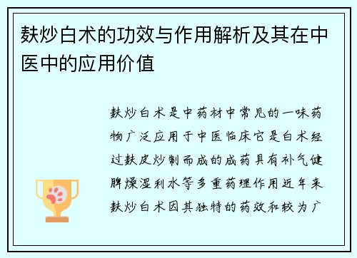 麸炒白术的功效与作用解析及其在中医中的应用价值