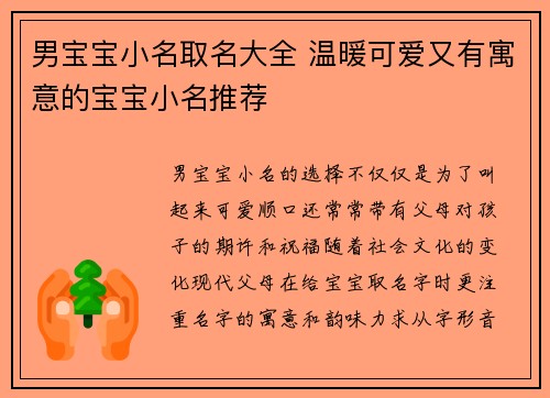 男宝宝小名取名大全 温暖可爱又有寓意的宝宝小名推荐
